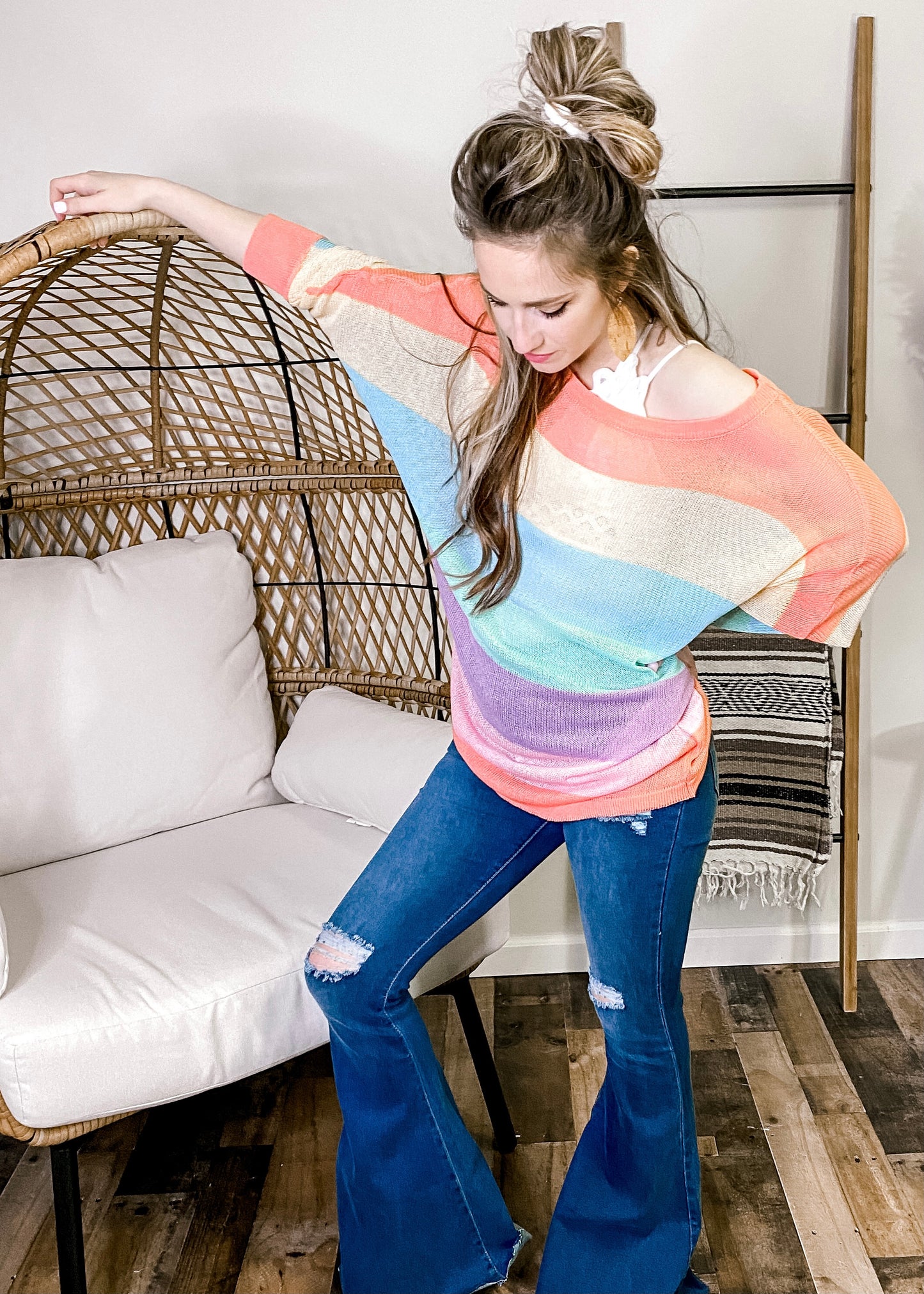 Bring The Fun Rainbow Striped Sweater - Our Little Secret Boutique