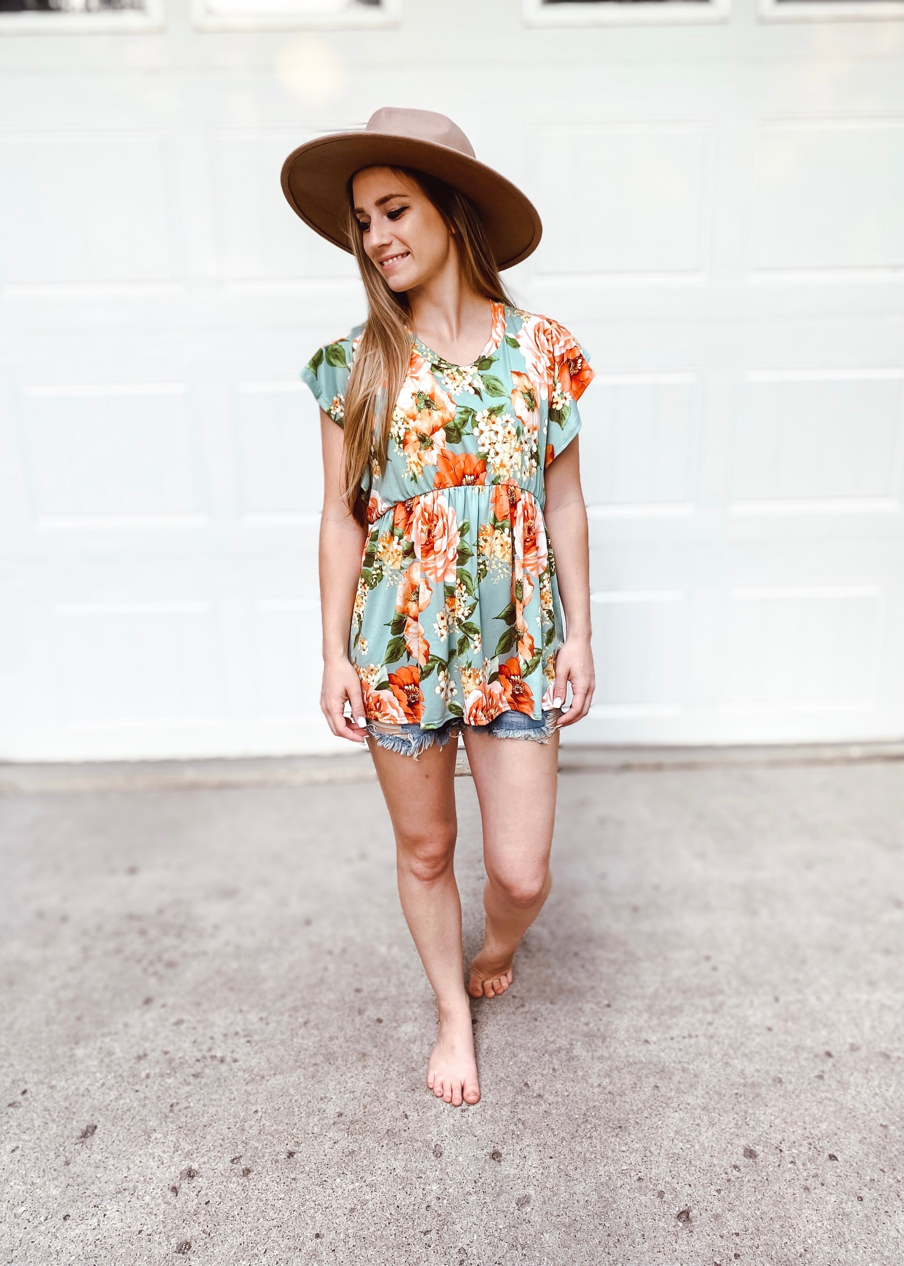 Lauren Floral Babydoll Top | Sage - Our Little Secret Boutique