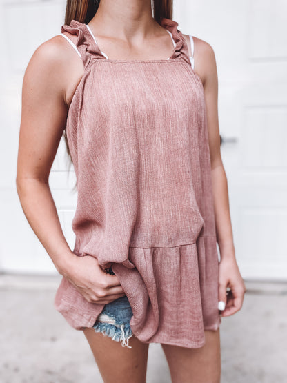 Samantha Crinkle Shoulder Top | Mauve - Our Little Secret Boutique