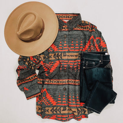 Miles Aztec Oversized Shacket | Hunter Green