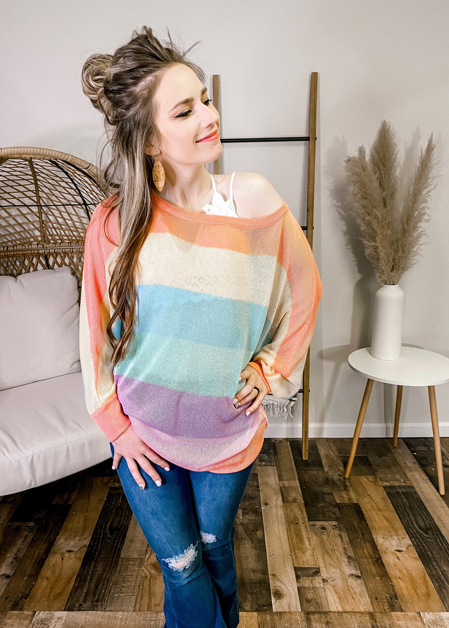 Bring The Fun Rainbow Striped Sweater - Our Little Secret Boutique