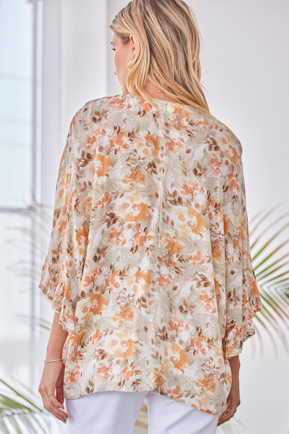 Charlotte Flowy Poncho Blouse with Ruffle Sleeves