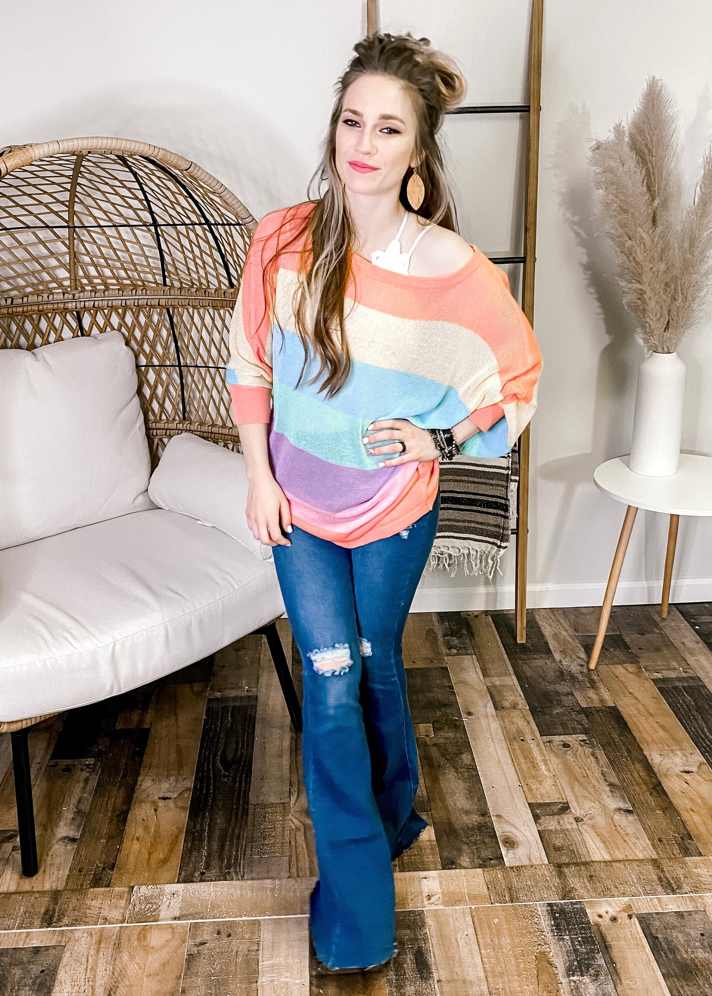 Bring The Fun Rainbow Striped Sweater - Our Little Secret Boutique