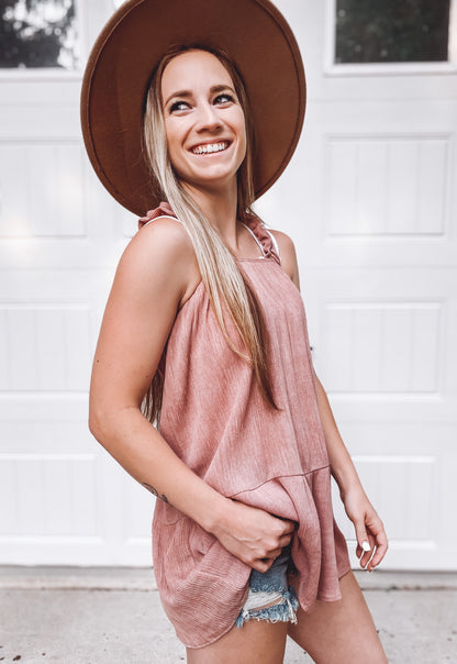 Samantha Crinkle Shoulder Top | Mauve - Our Little Secret Boutique