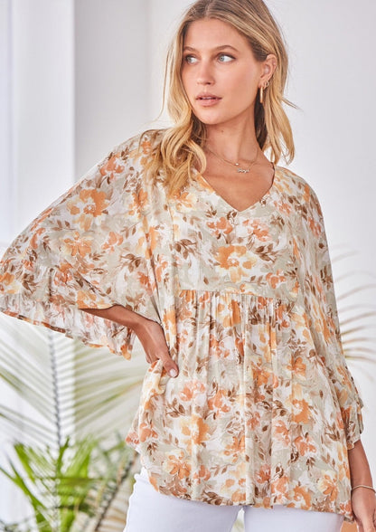Charlotte Flowy Poncho Blouse with Ruffle Sleeves