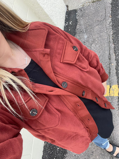 Karli Oversized Fleece Shacket | Dark Rust