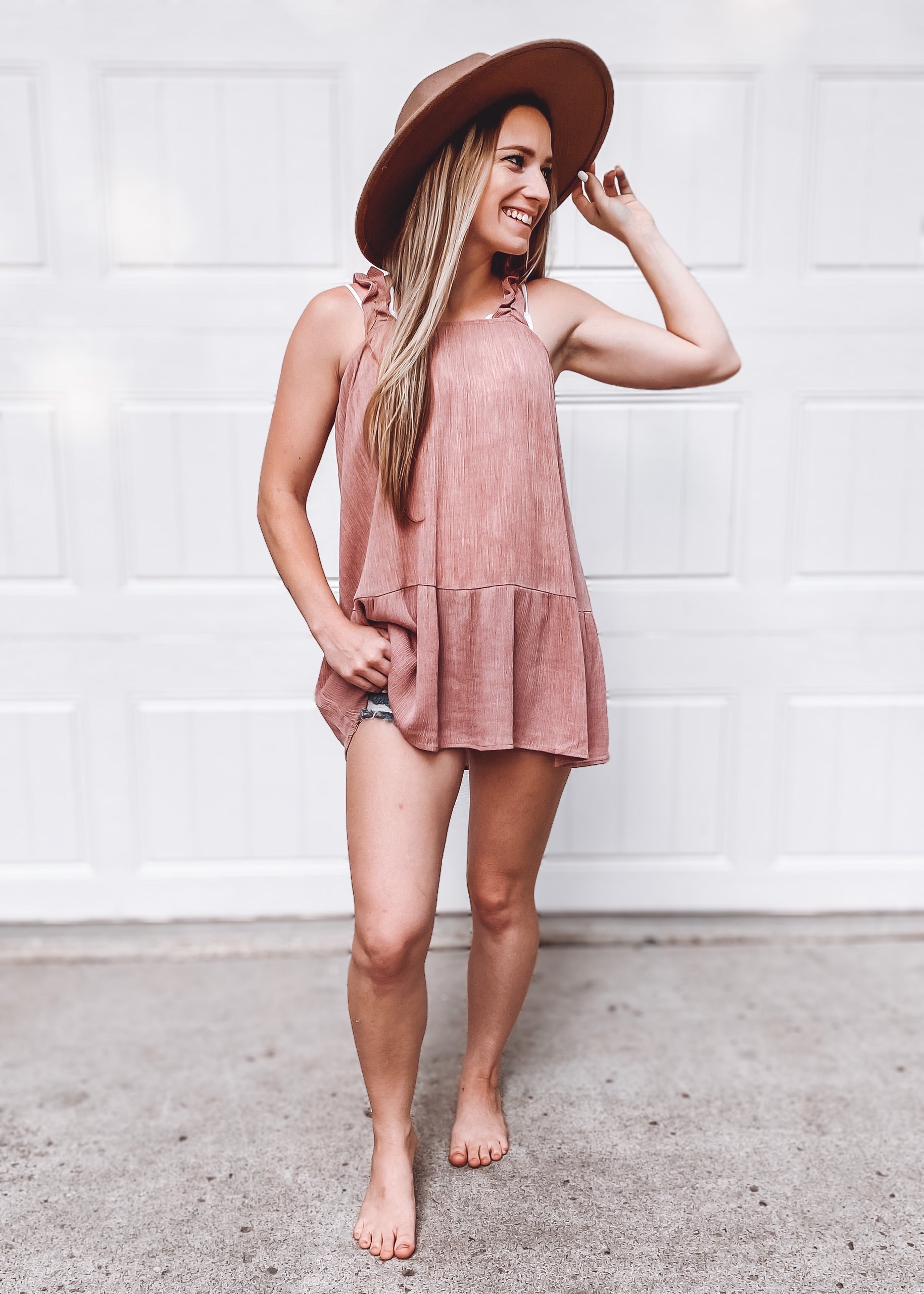 Samantha Crinkle Shoulder Top | Mauve - Our Little Secret Boutique