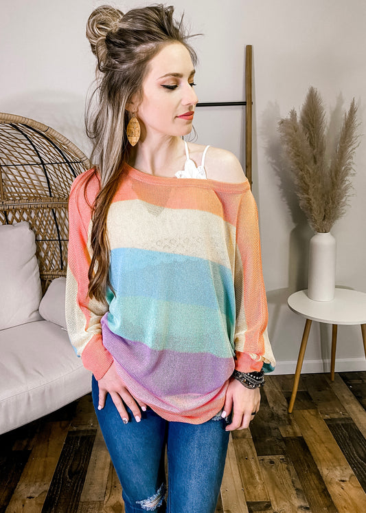 Bring The Fun Rainbow Striped Sweater - Our Little Secret Boutique