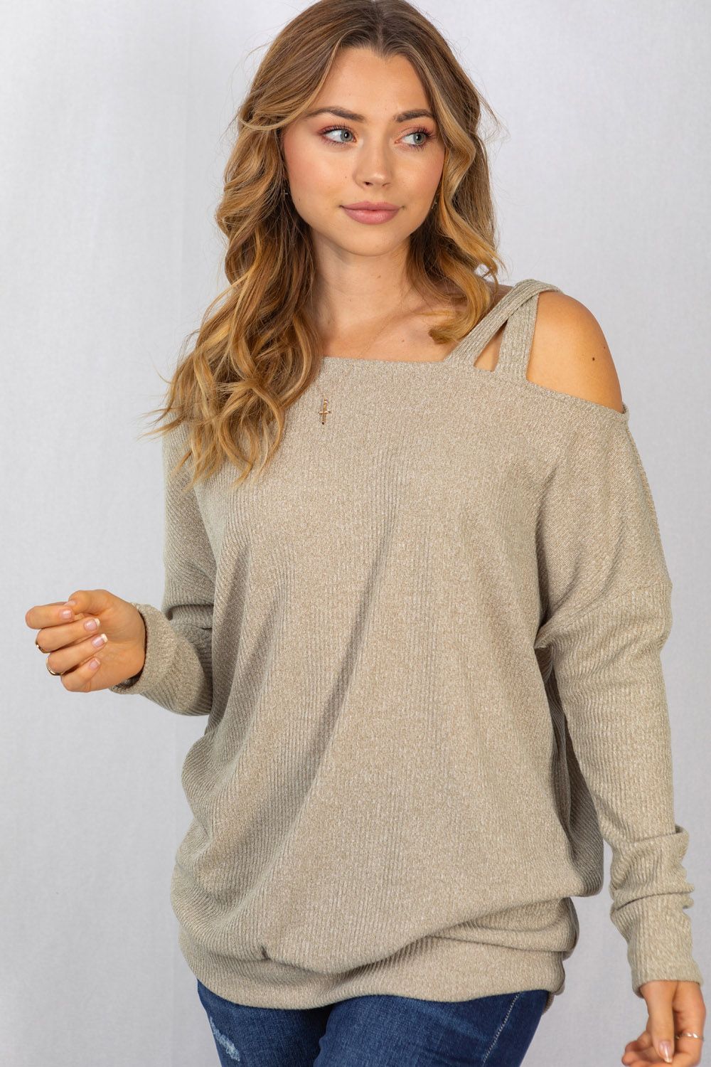 Macy Strappy Shoulder Long Sleeve | Taupe